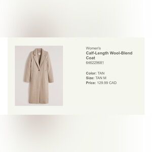 Abercrombie & Fitch Tan Wool-Blend Calf-Length Coat